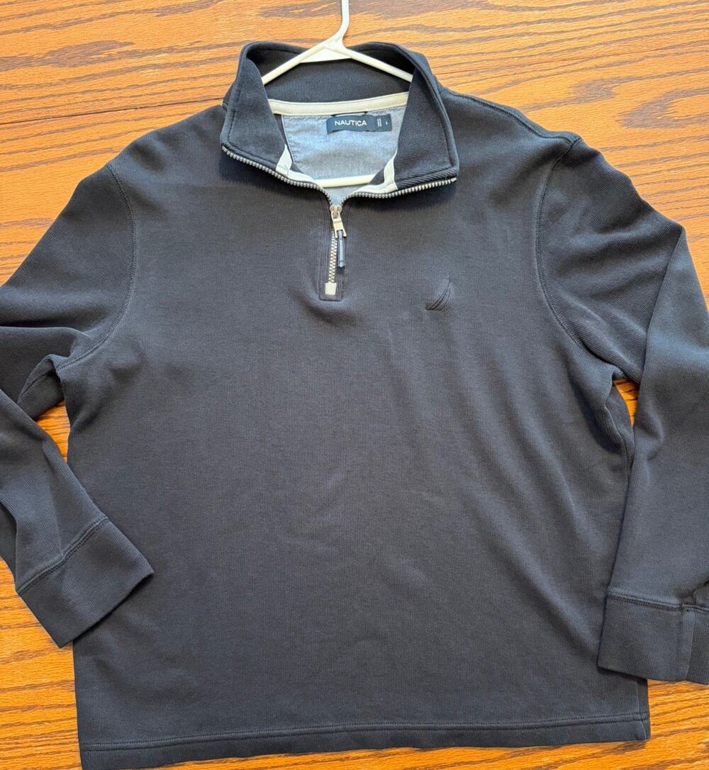 Nautica Mens Quarter Zip Pullover Sweater Navy Blue Size M